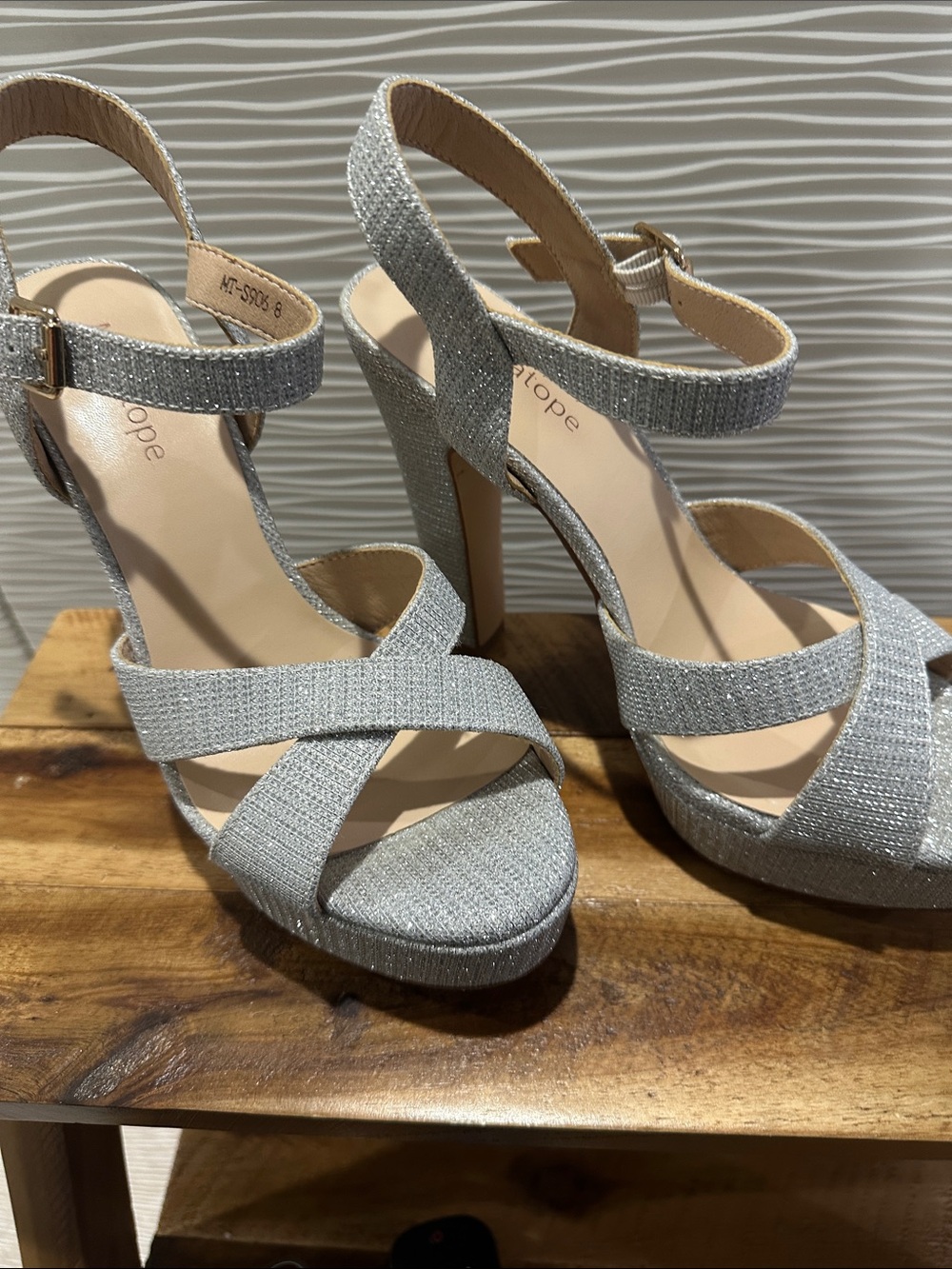 Modatope Silver Glitter Platform Party Wedding Slingback Heels Size 7.5